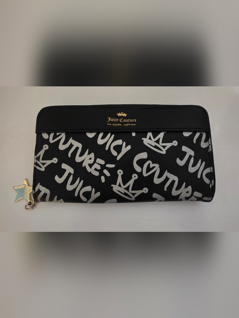 Juicy Couture Black and Silver Graffiti Logo Zippered Wallet